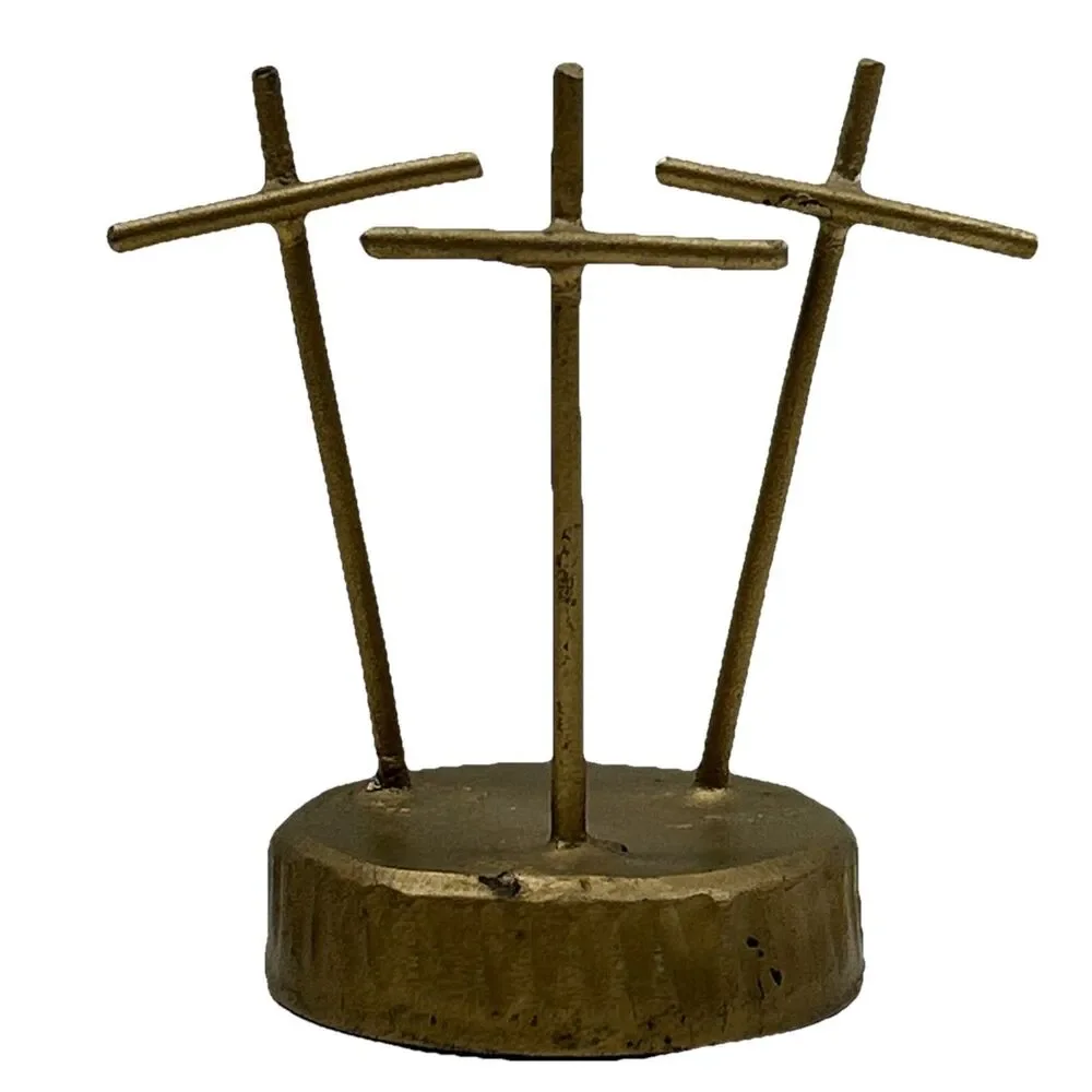 Vintage Gold Toned Calvary Crosses - Jesus And The Two Thieves